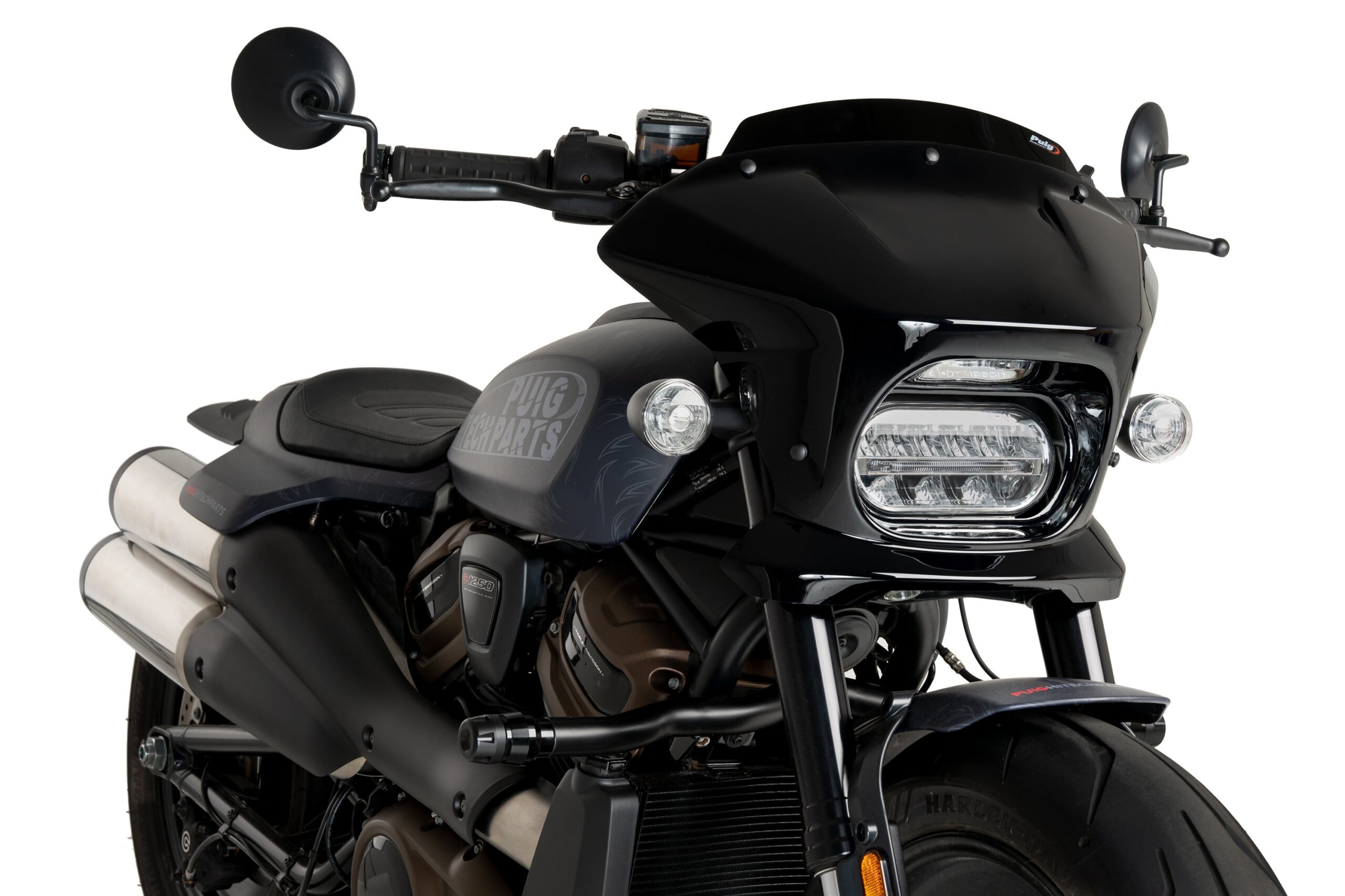 Semicarenado Fury Sport Harley Davidson Sportster S 1 Semicarenado Puig Sport Fury carcasa negro brillante y pantalla negra. Ref. 21325 N